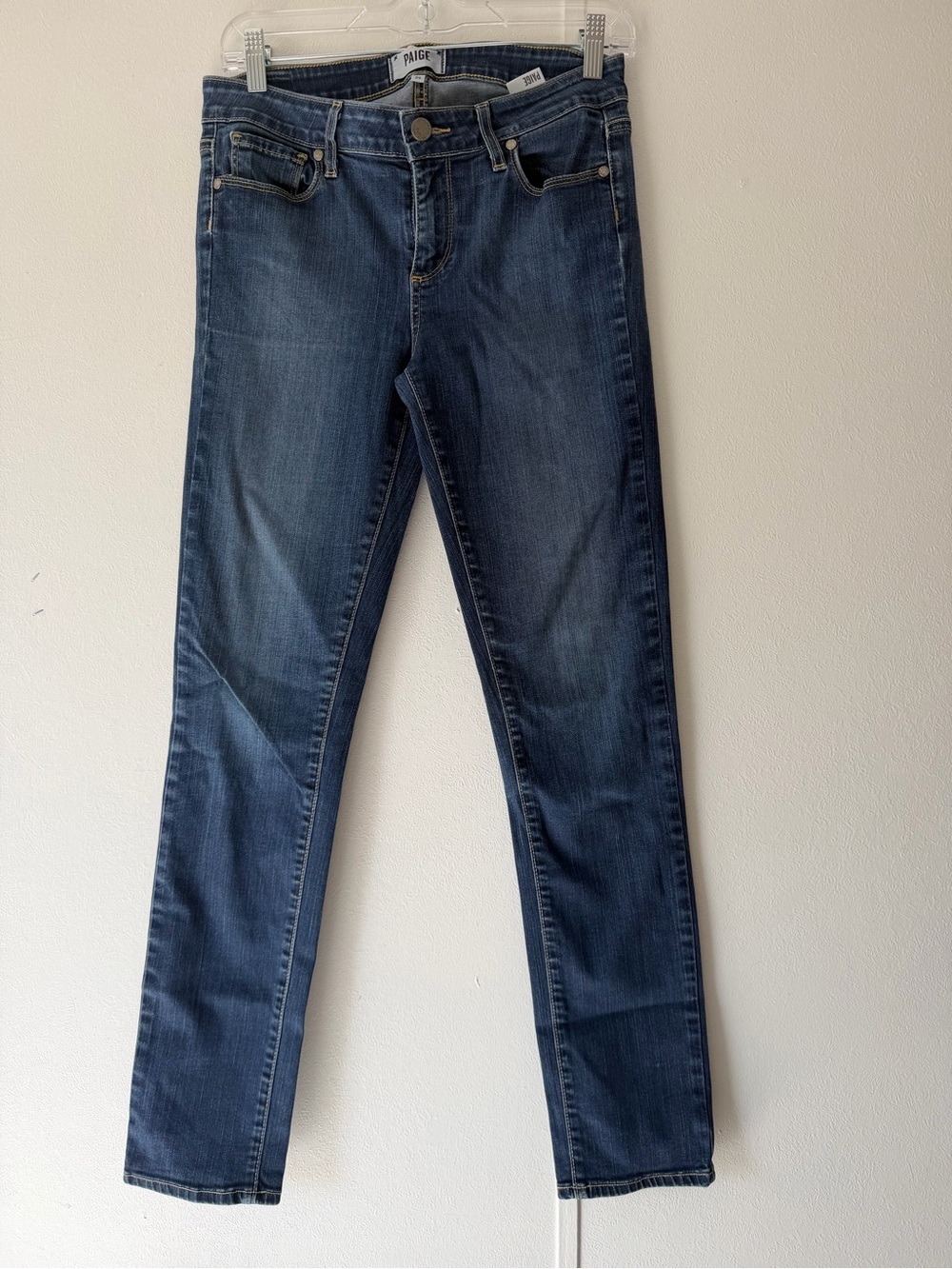 PAIGE Skinny Jeans Dark Wash Blue Denim Stretch Mid Rise Button Zip Women